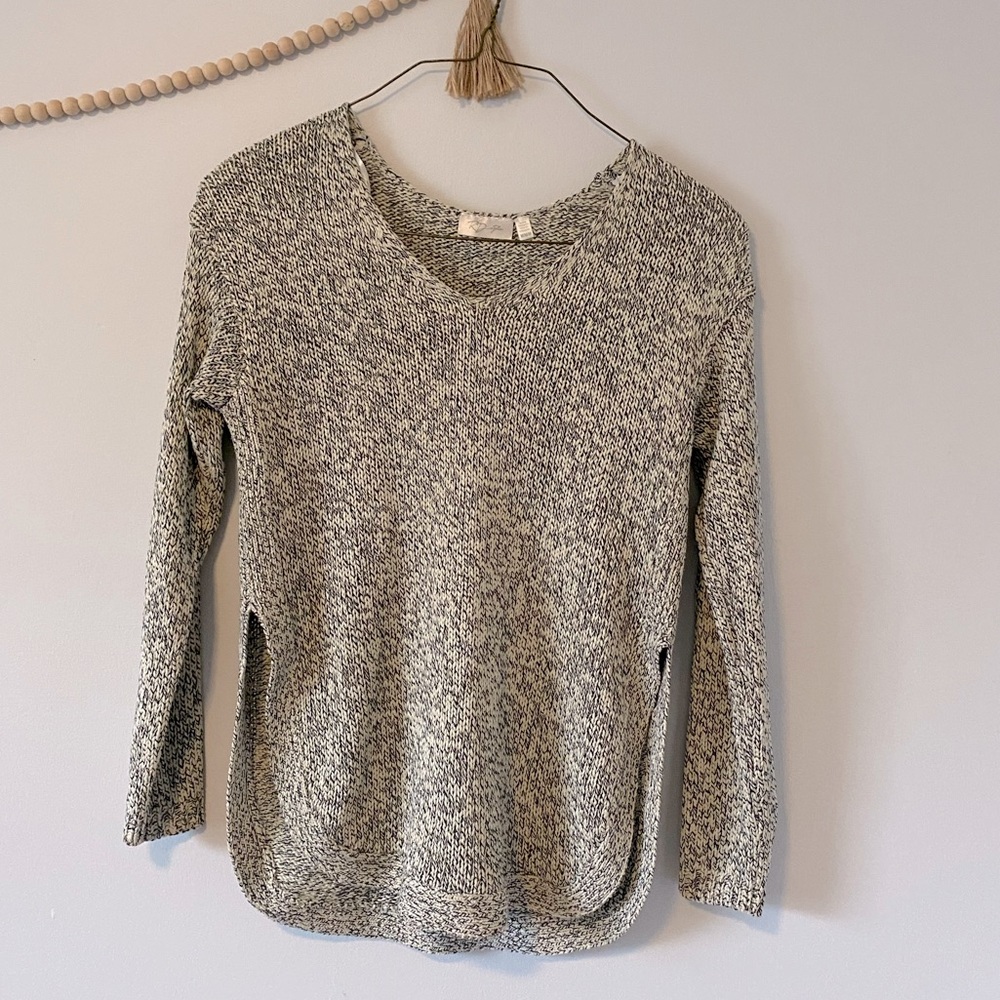 Woven Curved Hem Sweater